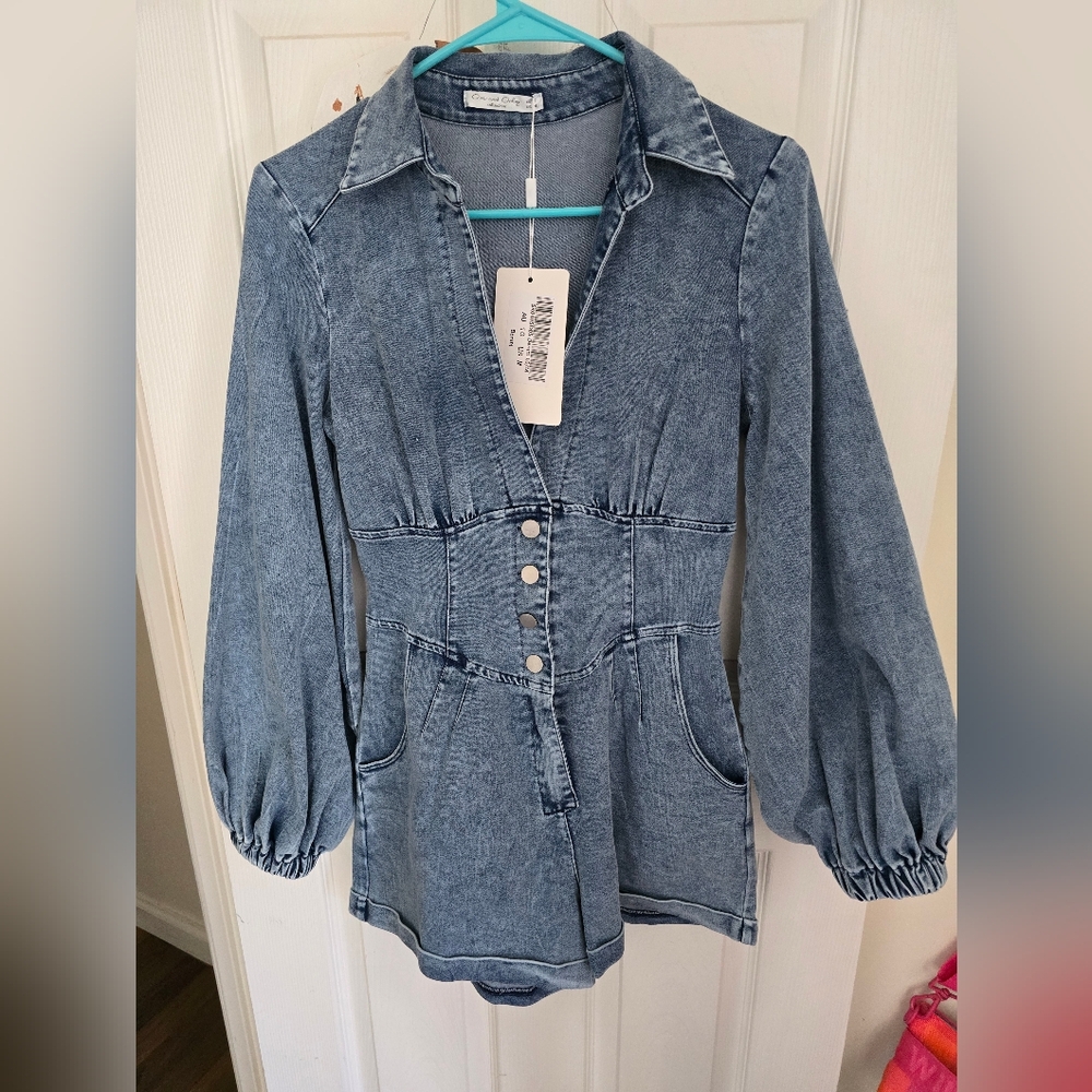 Denim short romper